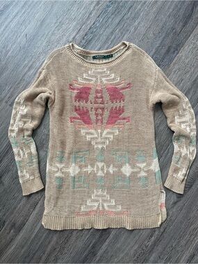 Lauren Ralph Lauren | Southwestern Print Linen Blend Longline Sweater